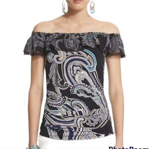 WHBM PAISLEY RUFFLE OVER THE SHOULDER SUMMER TOP tank XS